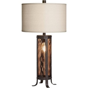 Pacific Coast Lighting 30 1/2" Tall Large Rustic End Table Lamp Night Light Dark Amber Black Glass Metal Single Beige Shade Living Room Bedroom - 1 of 4