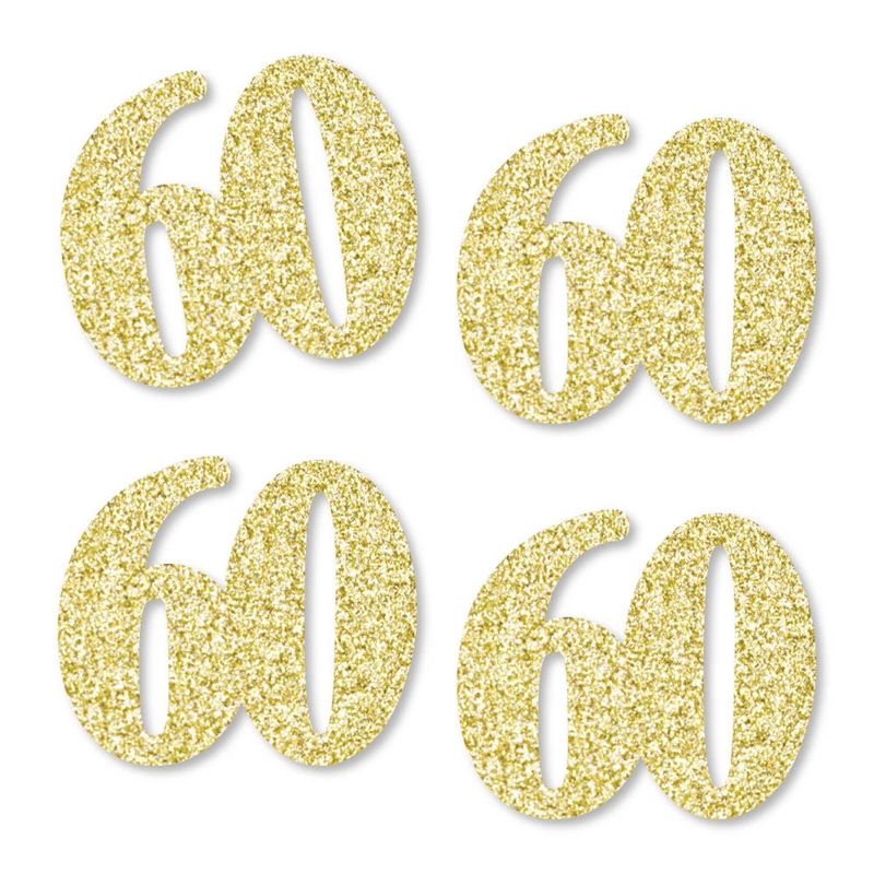 Big Dot of Happiness Gold Glitter 60 - No-Mess Real Gold Glitter Cut-Out Numbers - 60th Birthday Party Confetti - Set of 24, 1 of 7