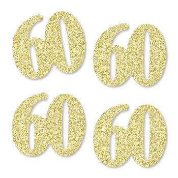 Big Dot of Happiness Gold Glitter 60 - No-Mess Real Gold Glitter Cut-Out Numbers - 60th Birthday Party Confetti - Set of 24