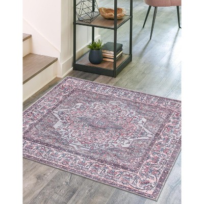 Mangata 5 ft Square Beige and Pink Chenille Area Rug