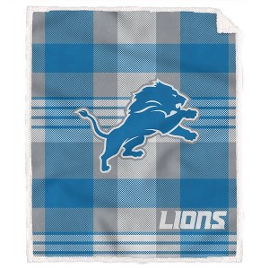 NFL Detroit Lions Plaid Steel Royal Plush Faux Shearling Blanket - 1 of 3