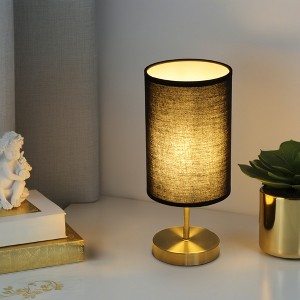 11.8" Brushed Antique Bronze Metal Table Lamp with Linen Cylinder Shade for Bedside, Living Room, Workspace, Bar, Hotel, or Display - 1 of 4