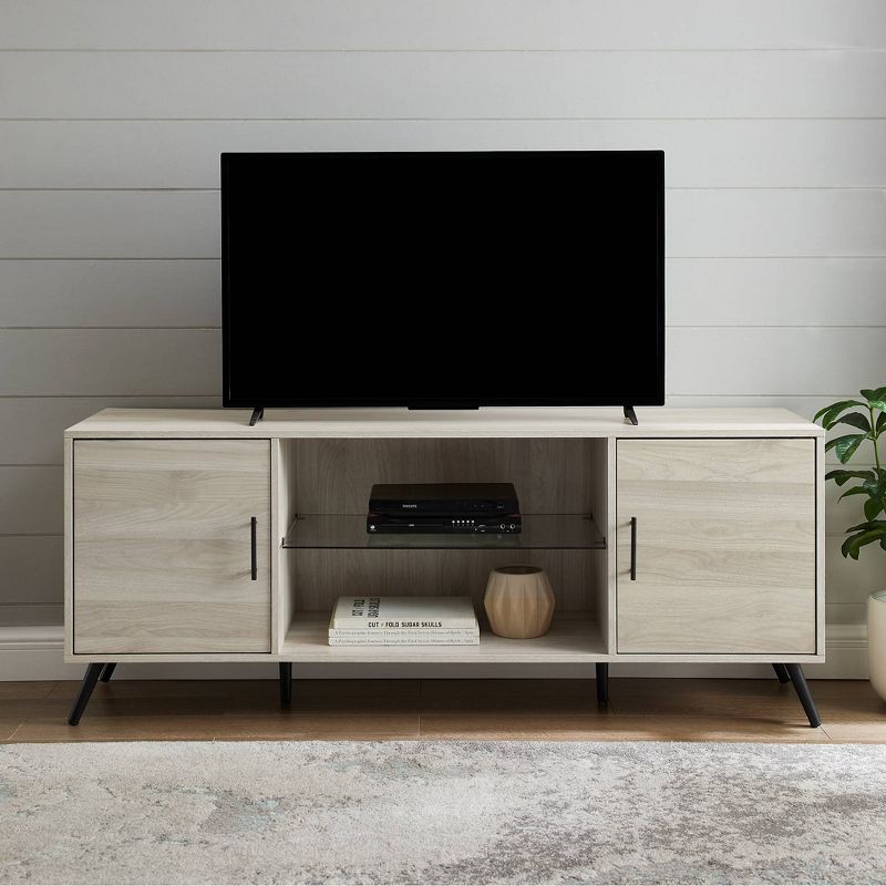 2 Door Mid-Century Modern Wood Storage TV Stand for TVs up to 65" - Saracina Home, 3 of 19