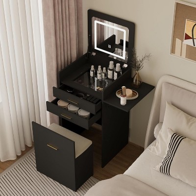 Elecwish Small Vanity Desk Set with Flip-top Mirror and Lights