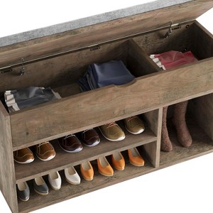 Shoe Storage Bench with Cushion, Entryway Bench with Lift-Top Storage Box and 2 Tiers Open Shoe Rack, Wooden Shoe Bench for Entryway, Bedroom - 1 of 4