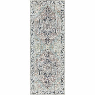 Hauteloom Gray and Navy Washable Polyester Area Rug 8'10" x 12'