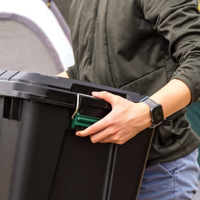 Heavy Duty Black Plastic Stackable Storage Tote with Lid