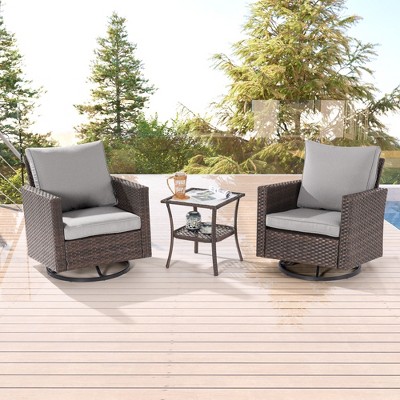 Sonkuki 3-Piece Patio Chair Set Swivel Rocking Chair Set Side Table Suiting Backyard, Poolside and Patio
