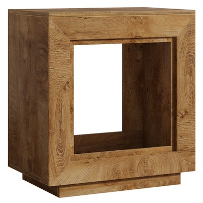 Lirago,Wooden Square End Table-Natural Finish with Storage, Nightstand for Bedroom & Living Room