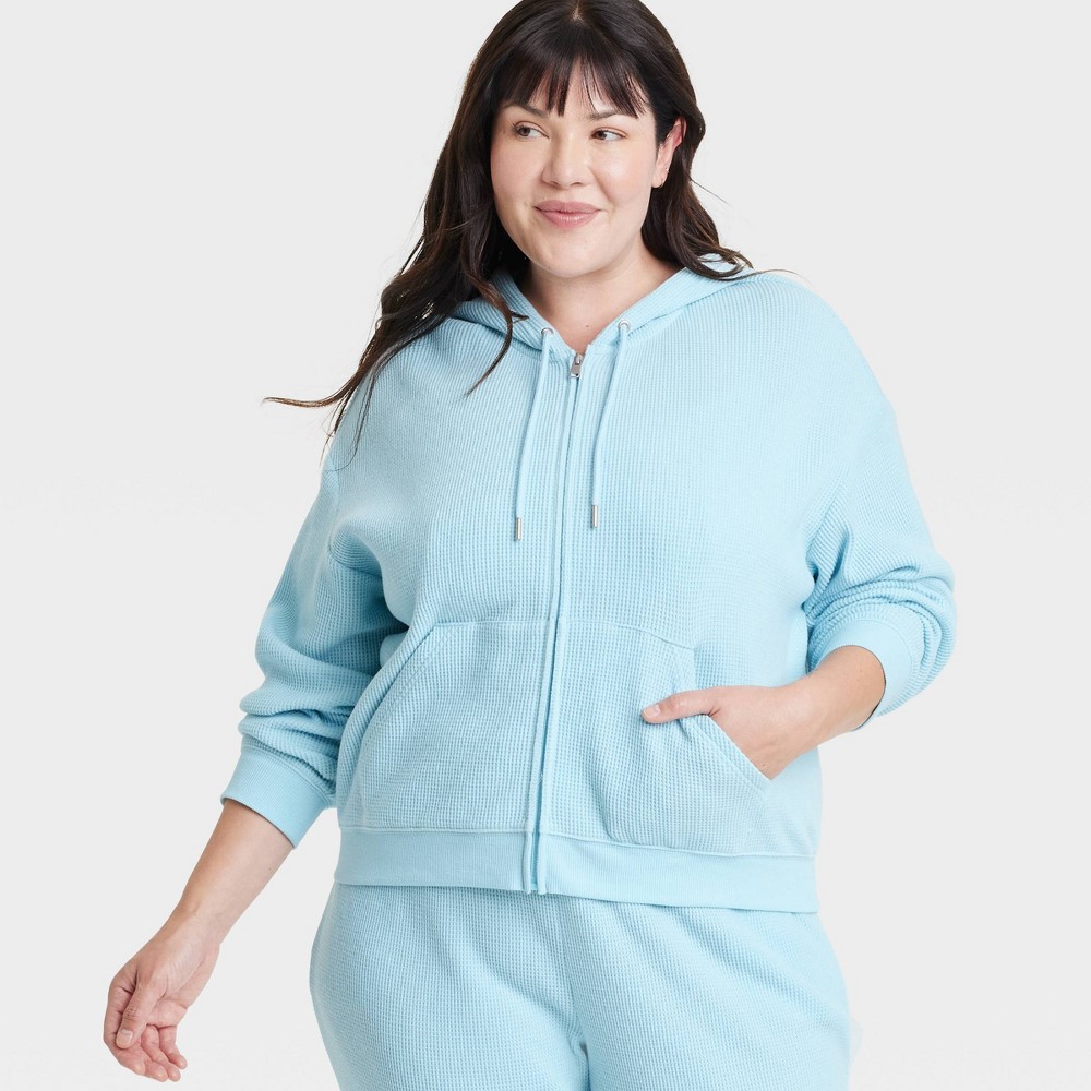 Women's Thermal Zip-Up Hoodie Sweatshirt - Auden™ Turquoise 1X