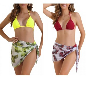 INSPIRE CHIC Women's Triangle Halter High Cut Thong Leaf Print Cover Up Skirt Swimwear Bathing Bikini Suits 2 Sets - 1 of 4