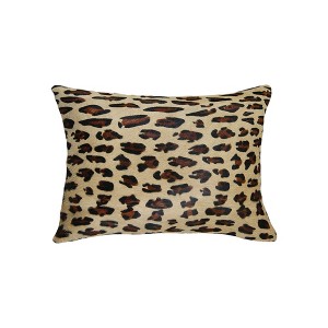 HomeRoots Set of Two 12" X 20" Brown and Black Leopard Cowhide Lumbar Throw Pillows - 1 of 4
