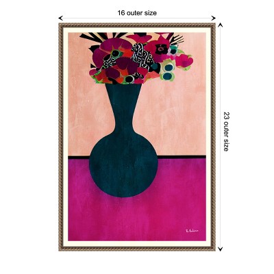 Vibrant Gem Tone Floral Canvas Art in Navy Blue Vase