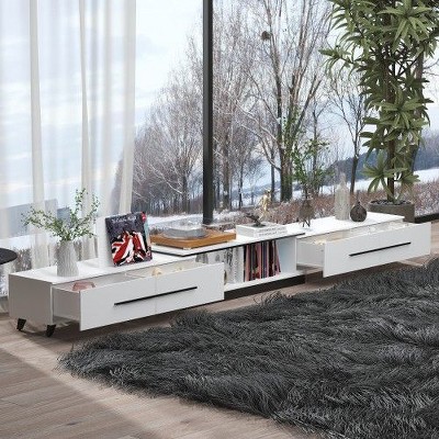 FUFU&GAGA Modern Style White Expandable TV Stand 4 Drawer