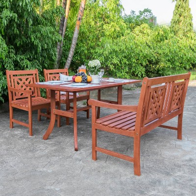 Malibu 4pc Wood Outdoor Patio Dining Set - Tan - Vifah