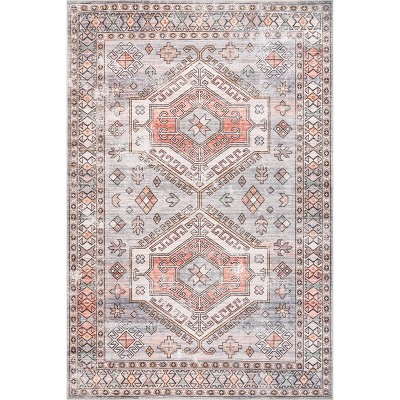 Nuloom Mae Medallion 5x8 Machine Washable Indoor Area Rug for Living Room Bedroom Dining Room Kitchen, Brick/Light Grey