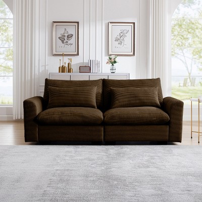 2 Seat Straight Sectional Sofa,Modern Corduroy Fabric Sectional Sofa With Armrests,Sectional Sofa For Living Room,Apartment-Cuddlewood