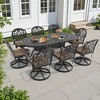 9-Piece Oval Cast Aluminum Outdoor Patio Dining Set with Swivel Chairs & Brown Cushions & Umbrella Hole - 3 of 4