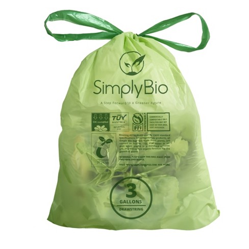 Simply Bio 3 Gal. 1 Mil. Compostable Trash Bags with drawstring,  Heavy-Duty, 50-Count