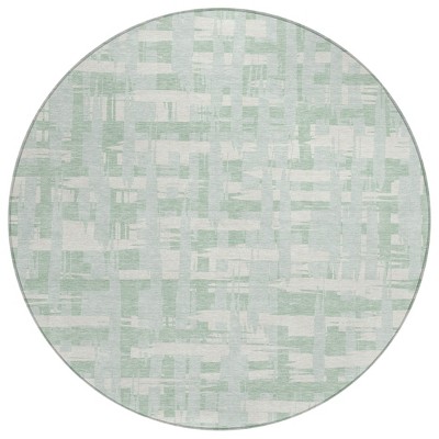 HomeRoots 8' Mint Green Ivory And Pale Aqua Round Striped Washable Indoor Outdoor Area Rug