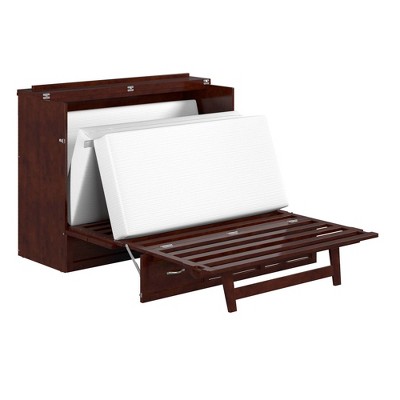 Walnut Full Murphy Bed Chest with Storage Drawer