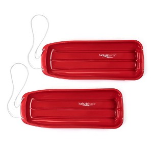 Lucky Bums Kids 48 Inch Single Person Plastic Snow Toboggan Sled for All Winter Conditions with Pull Rope for Children Ages 8 to 15, Red (2 Pack) - 1 of 4