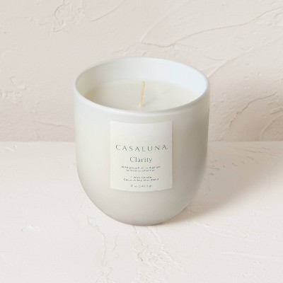 Clarity Core Frosted Glass Wellness Jar Candle White 12oz - Casaluna™: Soy & Coconut Wax, Ginger-Bergamot Scent, 55hr Burn