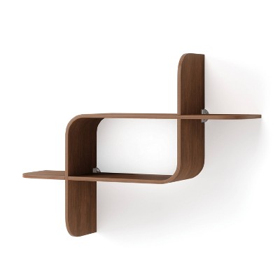 Elias Light Walnut Rubberwood Modern Wall Shelf