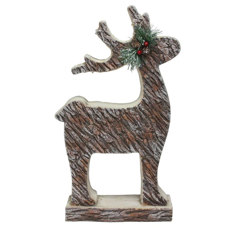 Northlight 19" Brown and Silver Wood Look Deer Statue Christmas Decor, 1 of 3