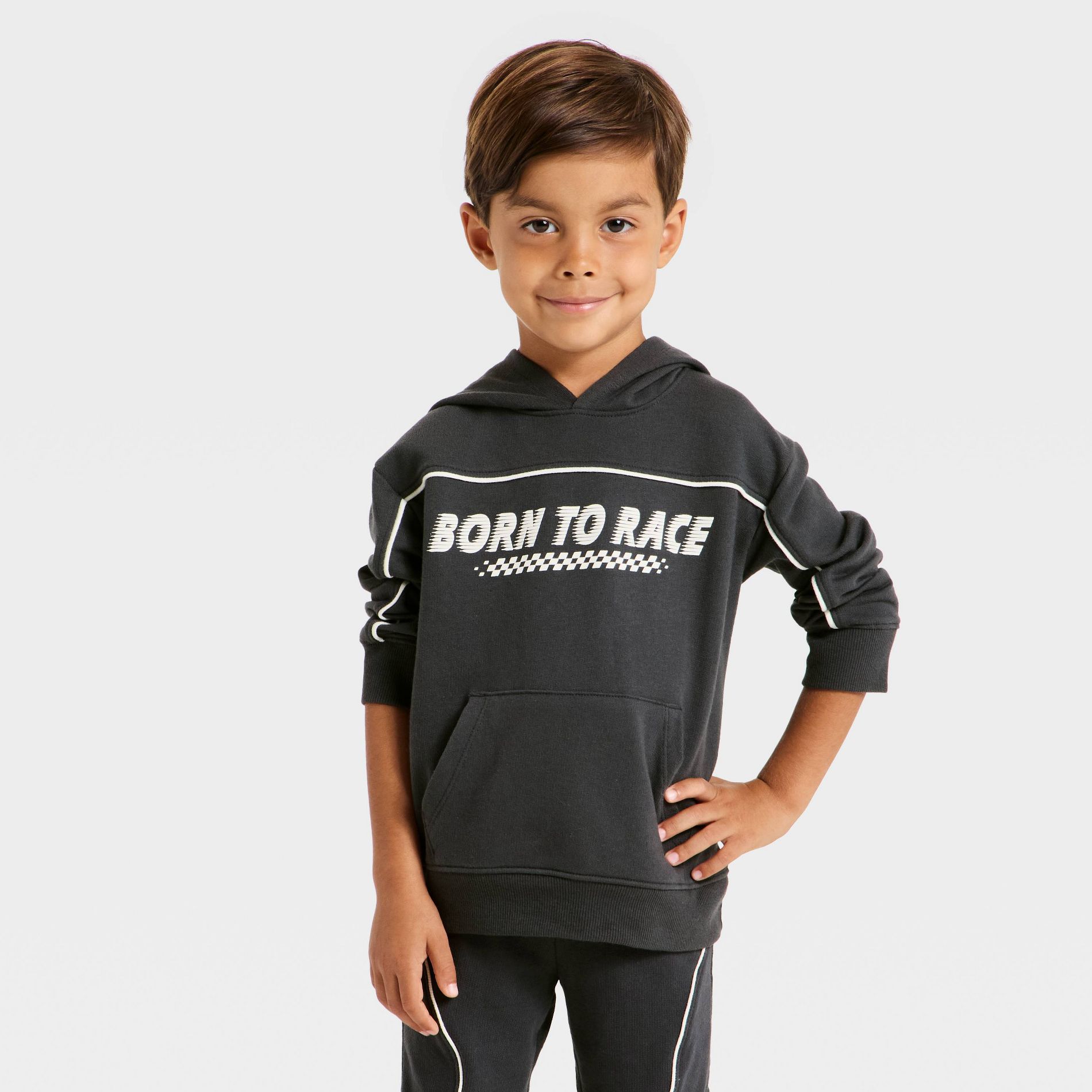 Toddler Boys' Born to Race French Terry Hooded Pullover Sweatshirt - Cat & Jack™ Charcoal Gray