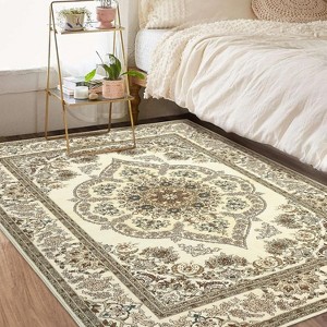 Nasitip Washable Boho Area Rug,Soft Neutral Floral Design, Non-Slip Carpet for Living Room, Bedroom, Dining Room & Home Office - 1 of 1