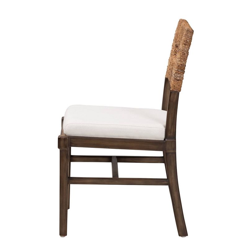 Porsha Mahogany Wood and Natural Rattan Dining Chair White/Natural Brown/Walnut Brown - Baxton Studio: Bohemian Style, Fully Assembled, Fabric Cushion, 5 of 12