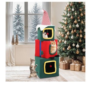 60in Christmas Cat Tree with 3 Storey House Cute Modern Cat Condo with Plush Ball Cat Furniture with Teaser Plaything For Christmas Decoration - 1 of 4