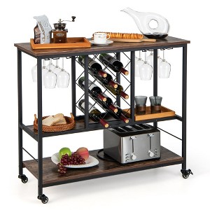 Tangkula Industrial Liquor Bar Cart Rolling Kitchen Serving Cart w/ Rack Glass Holder - 1 of 4
