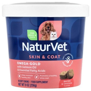 NaturVet Omega-Gold With Salmon Oil & Essential Fatty Acids, For Dogs & Cats, Bacon & Chicken, 90 Soft Chews, 9 oz (256 g) - 1 of 4