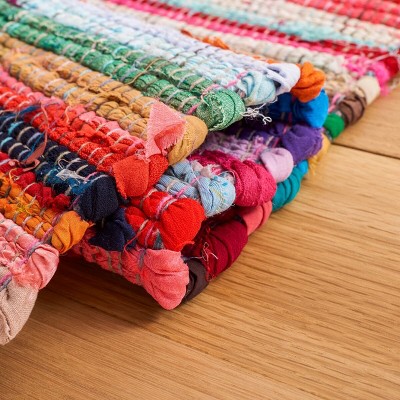 Handwoven Red and Multicolor Flat Woven Cotton Runner Rug