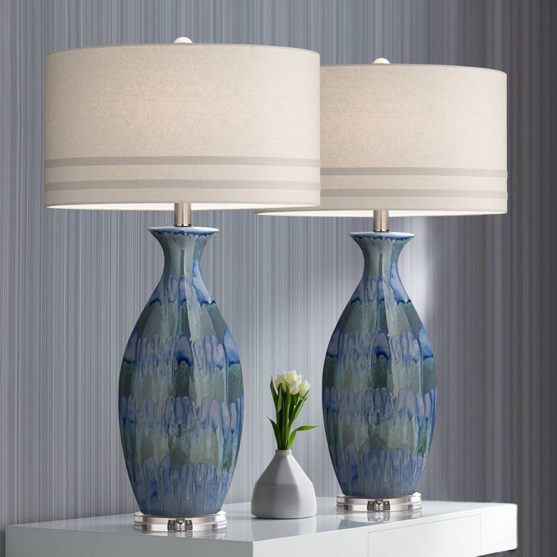 Possini Euro Design Annette 38" Tall Large Modern Coastal End Table Lamps Set of 2 Blue Drip Finish Ceramic Living Room Bedroom (Colors May Vary), 2 of 10