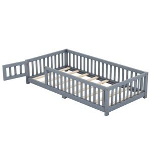 SEVOBAL Kids Bedroom Twin Size Floor Bed Frame With Safety Guardrails Door Removable Slats No Box Spring Needed for Kids, Gray, 77.95"*18.5"*5.12" - 1 of 4