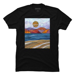 Men's Design By Humans Beach Landscape Stain Glass By Maryedenoa T-Shirt - 1 of 2