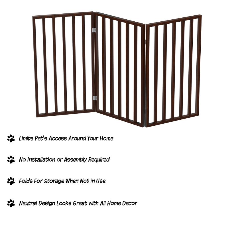 Indoor Pet Gate - 3-Panel Folding Dog Gate for Stairs or Doorways - 54x32-Inch Tall Freestanding Pet Fence for Cats and Dogs by PETMAKER (Brown), 3 of 9