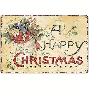 Lomsoe Happy Christmas Stocking Toys Christmas Decorations Rustic Aluminum Wall Art Christmas Metal Tin Sign Christmas Gift 8x12in - 1 of 1