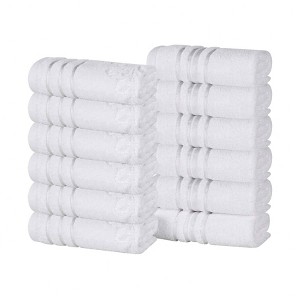 Zero Twist Cotton Solid and Floral Jacquard Face Towel Washcloth Set of 12 by Blue Nile Mills - 1 of 4