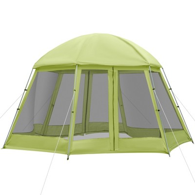Outsunny Large Screen Tent, Hang Hook for Lantern at Night, 6-8 Person Tent Screen House, 2 Doors for Multiple-Person Entry, Breathable Outdoor Mosquito Net Canopy Tent, Dome, 16' x 16', Green