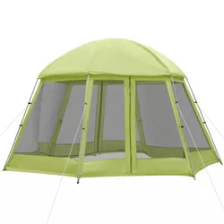 Outsunny 6-8 Person Screen House Room, Instant Outdoor Camping Tent, Hexagon Canopy Screen Shelter Gazebo w/ Screened Mesh Net, Carry Bag, Green