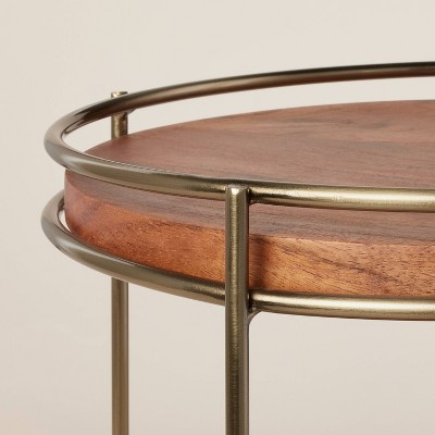 Tiered Wood &#38; Metal Round Serving Stand Brass/Brown - Hearth &#38; Hand&#8482; with Magnolia_0