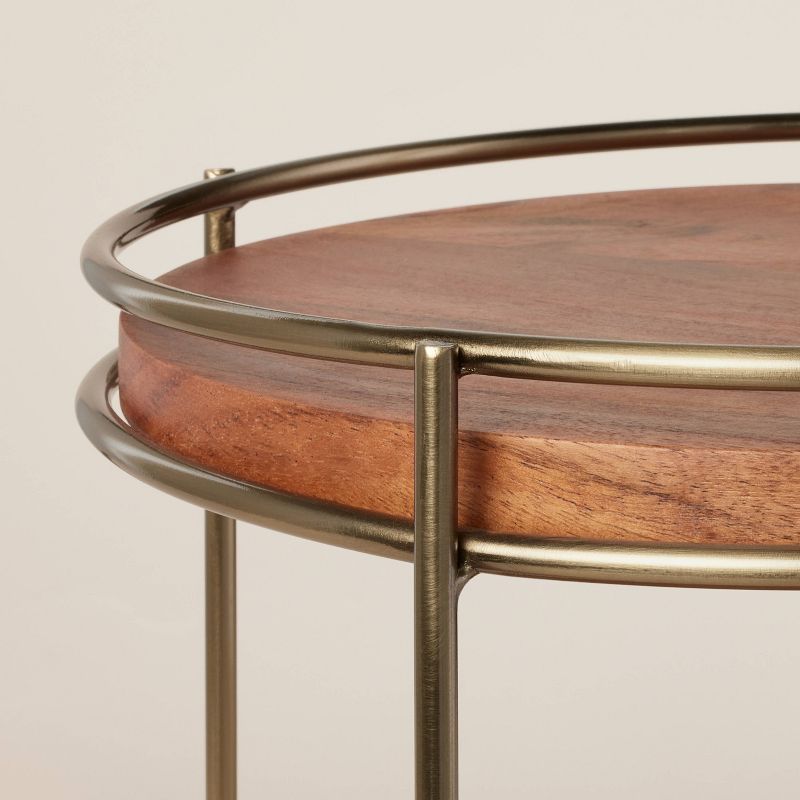 Tiered Wood &#38; Metal Round Serving Stand Brass/Brown - Hearth &#38; Hand&#8482; with Magnolia, 4 of 5