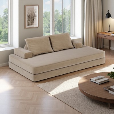 86.6" Fluffy Chenille Multifunctional Convertible Sofa Bed with 2 Backrests & 2 Pillows