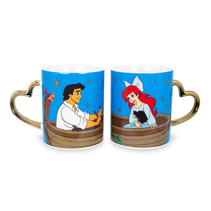Silver Buffalo Disney Ariel and Eric 14-Ounce Heart-Shaped Handle Ceramic Mugs | Set of 2, 1 of 8