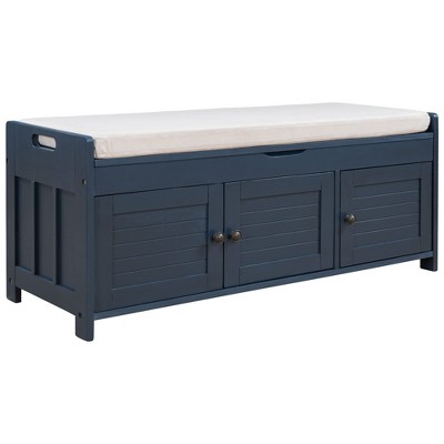 GustoWave Shoe Storage Bench with Removable Cushion and 3 Shutter-Shaped Doors, End of Bed & Entryway Bench, Flap Top Hidden Storage Space