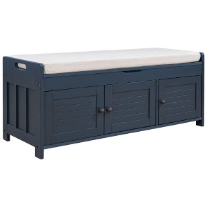 GustoWave Shoe Storage Bench with Removable Cushion and 3 Shutter-Shaped Doors, End of Bed & Entryway Bench, Flap Top Hidden Storage Space - 1 of 4